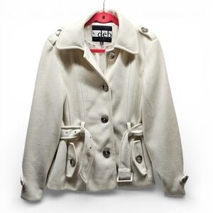 Deb Peacoat Jacket Womens XL Cream Good Belted Button Front Lined Fleece Coat